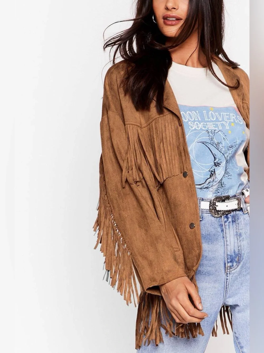 Nasty Gal Faux Suede Fringe Jacket NWT - Picture 4 of 9